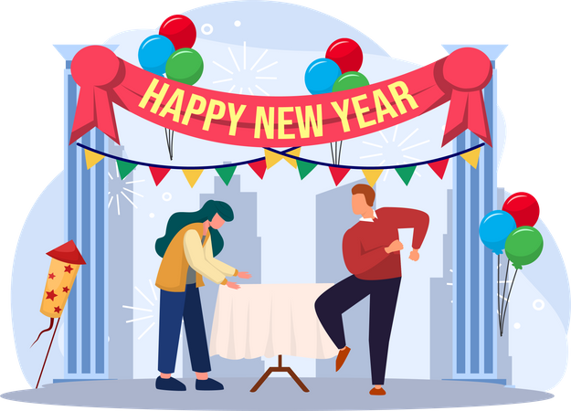 People Enjoying New Year Party  Illustration