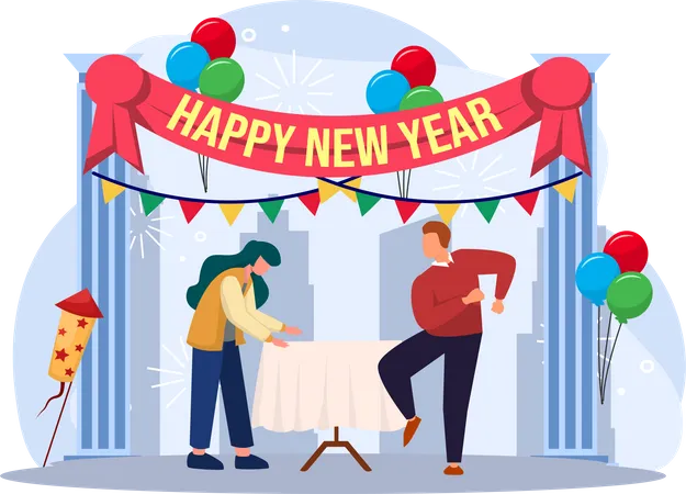 People Enjoying New Year Party  Illustration