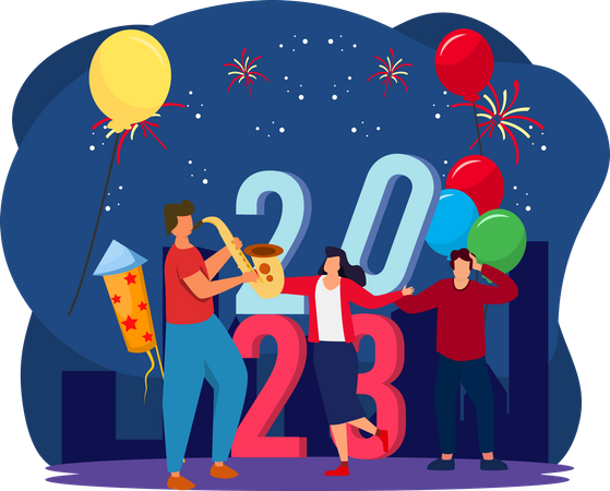 People Enjoying New Year Party  Illustration