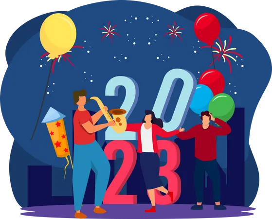 People Enjoying New Year Party  Illustration