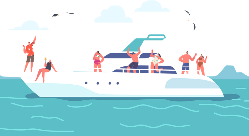 People enjoying on yacht Illustration