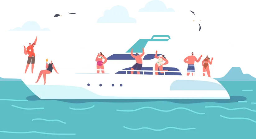 People enjoying on yacht Illustration