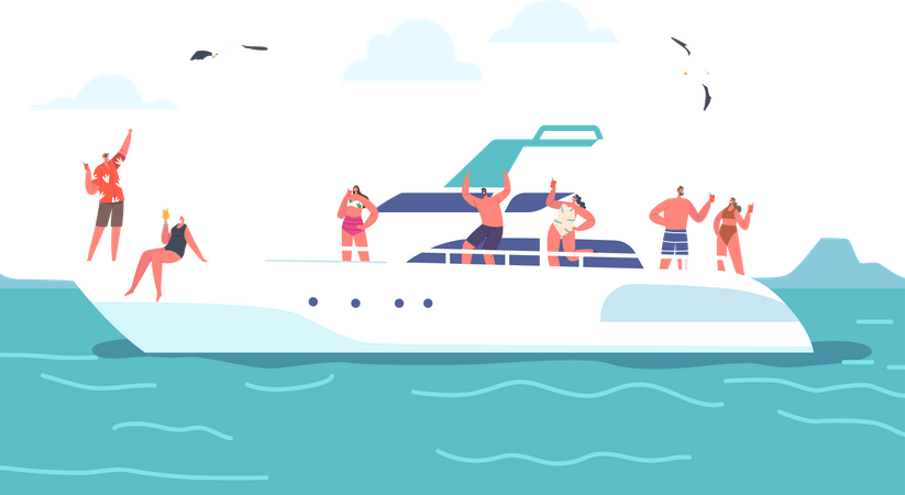 People enjoying on yacht  Illustration