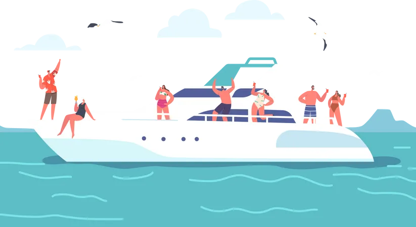 People enjoying on yacht  Illustration