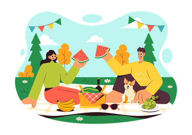 People enjoying outdoor picnic  Illustration