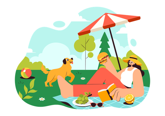 People enjoying outdoor picnic  Illustration