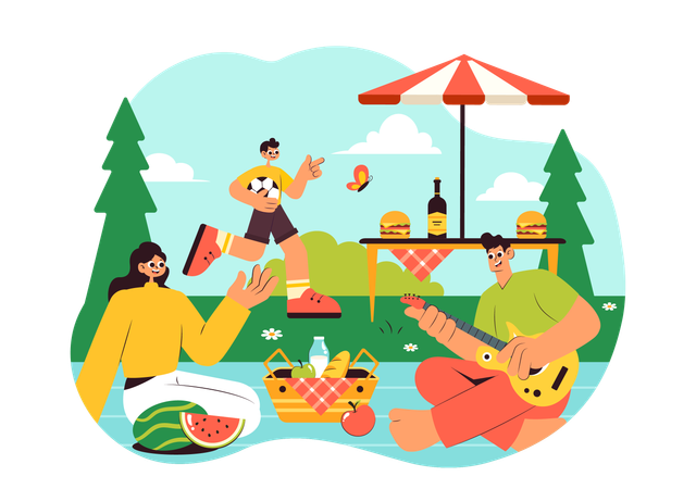 People enjoying outdoor picnic  Illustration