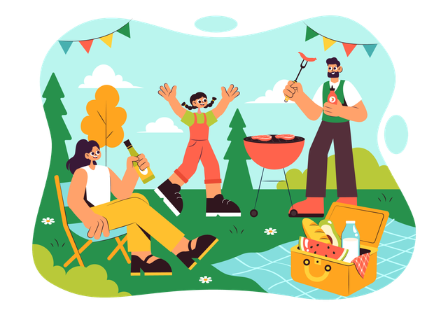 People enjoying outdoor picnic  Illustration
