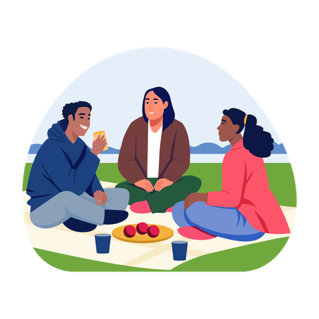People enjoying outdoor picnic  Illustration