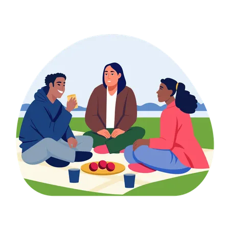 People enjoying outdoor picnic  Illustration