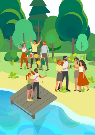 People enjoying party in park  Illustration
