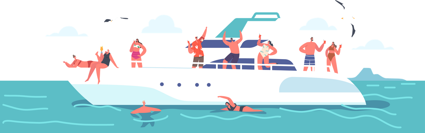People enjoying party on luxury yacht  Illustration