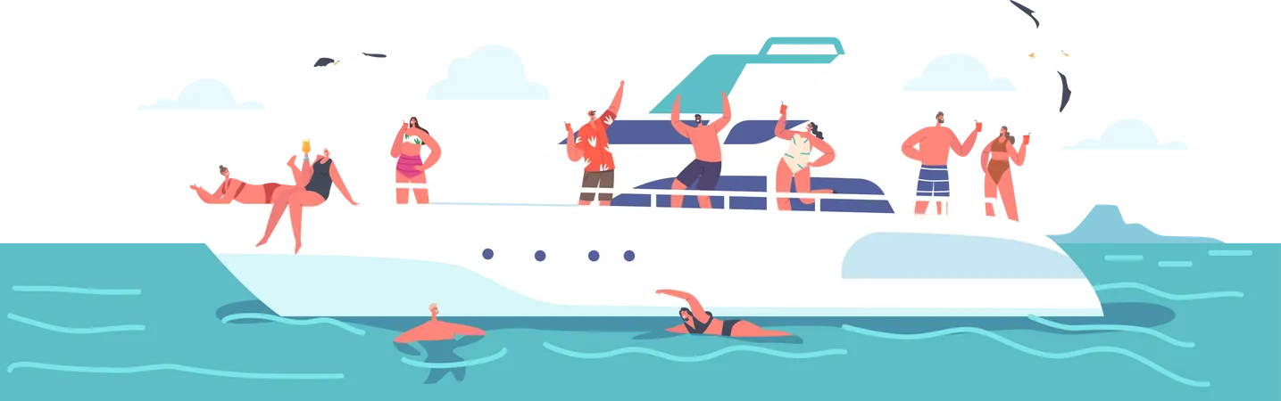 People enjoying party on luxury yacht  Illustration