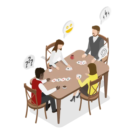 3 D Isometric Flat Vector Illustration Of Poker Party Relaxing Together At Leisure Time Illustration