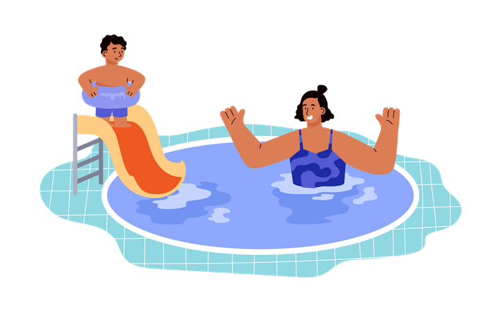 People enjoying pool at aqua park  Illustration