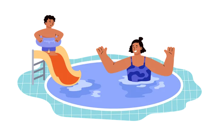 People enjoying pool at aqua park  Illustration