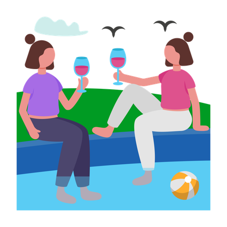 People enjoying Pool Party  Illustration