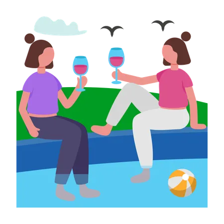 People enjoying Pool Party  Illustration