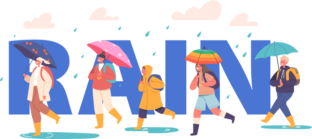 People enjoying rain  Illustration