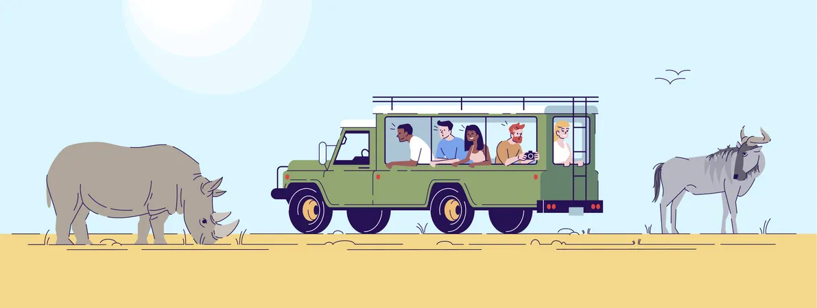 People enjoying safari trip  Illustration