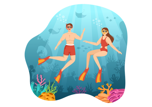 People enjoying Scuba Diving  Illustration