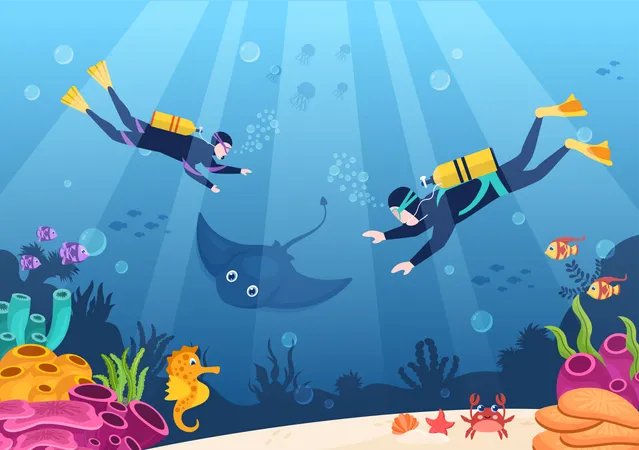 People enjoying Scuba Diving  Illustration