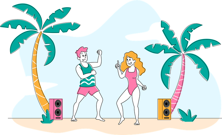 People Enjoying Summer Beach Party Illustration