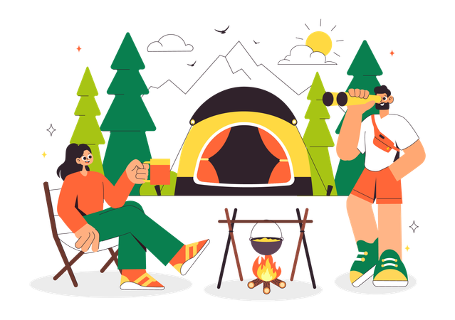 People enjoying Summer Camping  Illustration