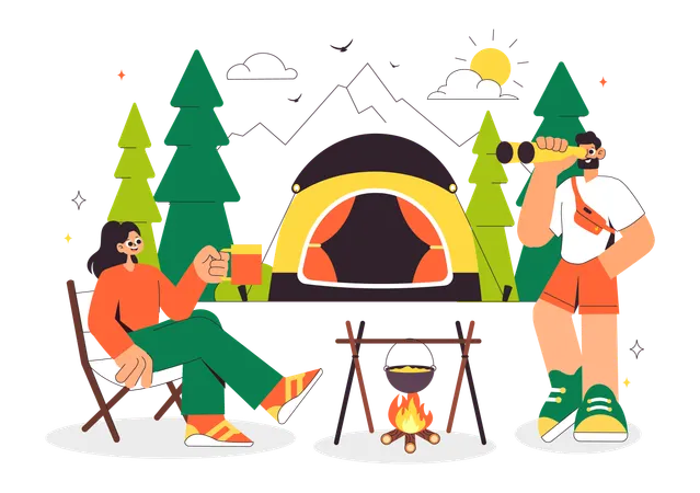 People enjoying Summer Camping  Illustration