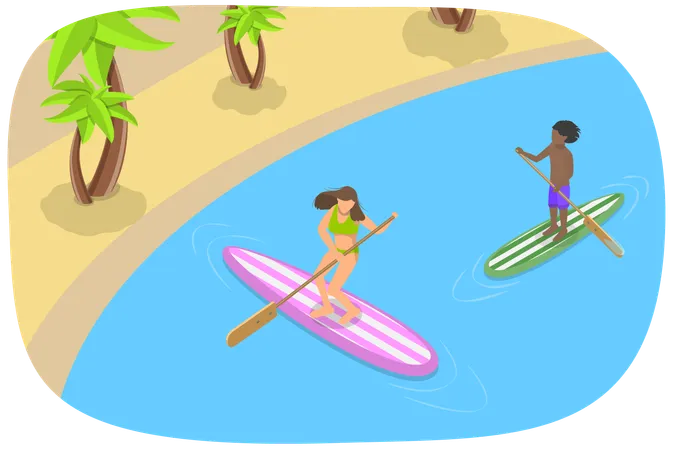 People enjoying sup surfing  Illustration