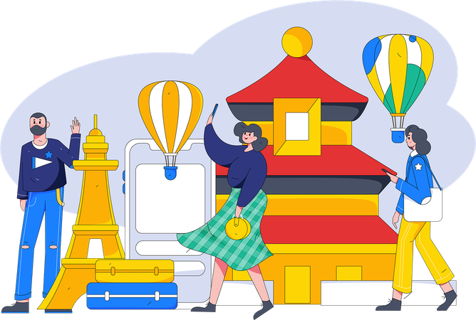 People enjoying trip  Illustration