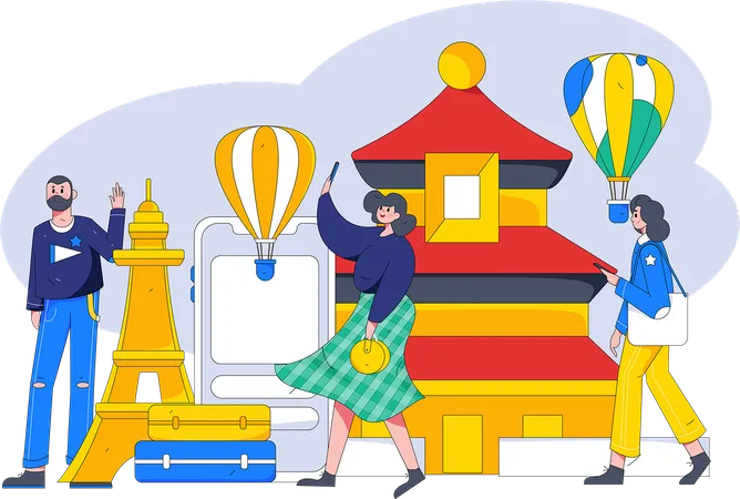 People enjoying trip  Illustration