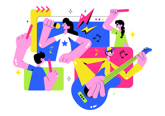 People enjoying Virtual Concert songs  Illustration