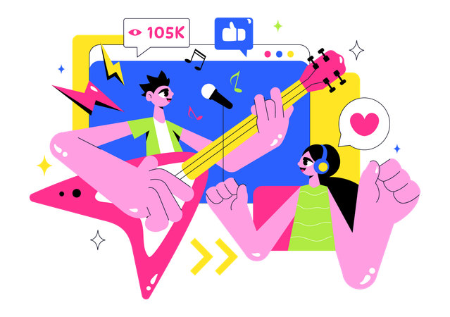 People enjoying Virtual Concert songs  Illustration