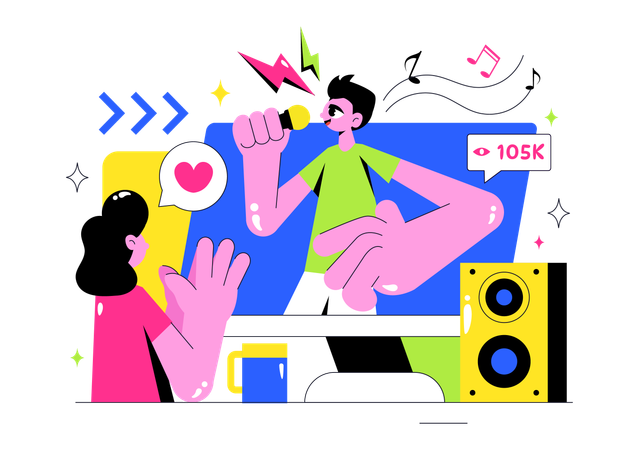 People enjoying Virtual Concert songs  Illustration