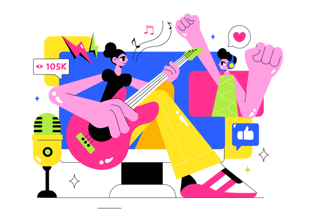 People enjoying Virtual Concert songs  Illustration