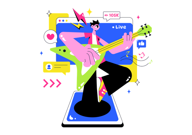 People enjoying Virtual Concert songs  Illustration