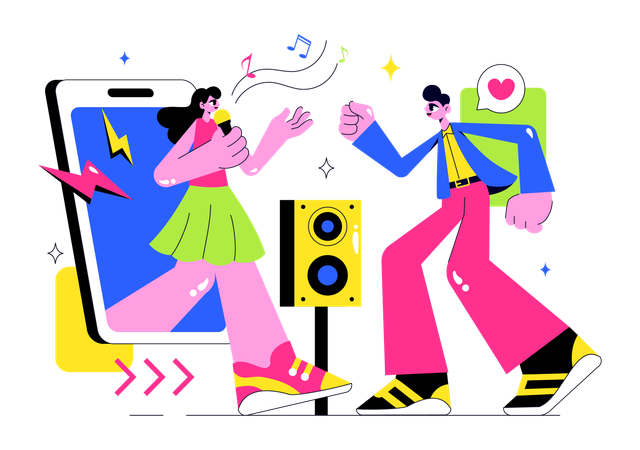 People enjoying Virtual Concert songs  Illustration