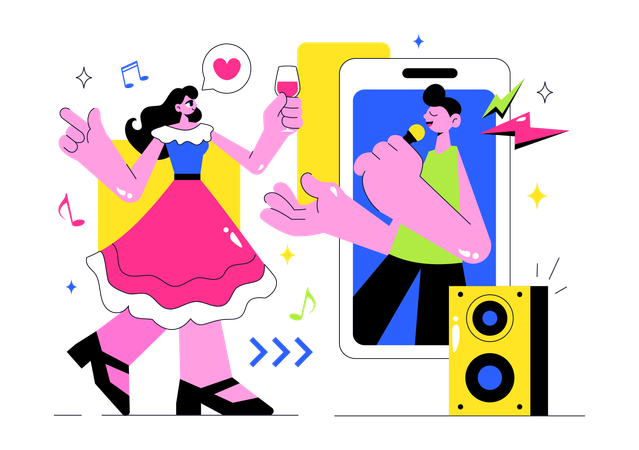 People enjoying Virtual Concert songs  Illustration