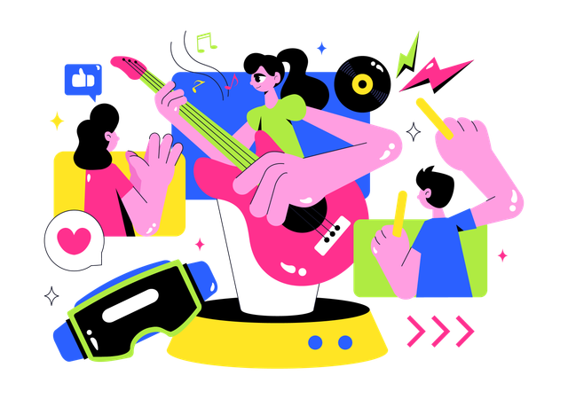People enjoying Virtual Concert songs  Illustration