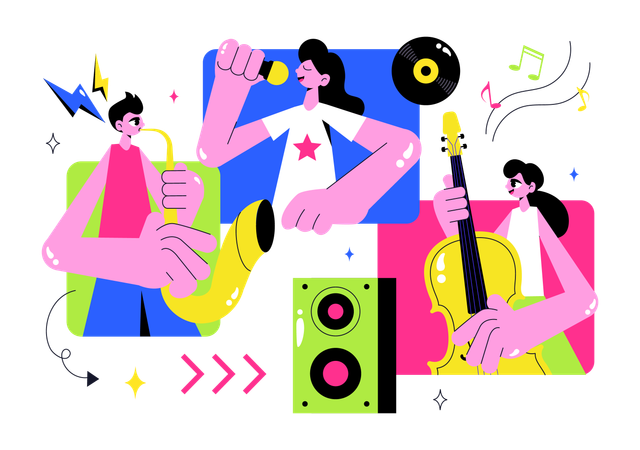 People enjoying Virtual Concert songs  Illustration