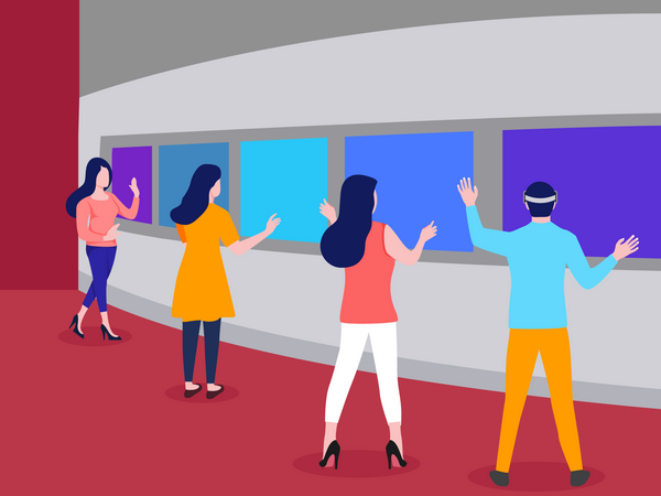 People enjoying VR technology  Illustration