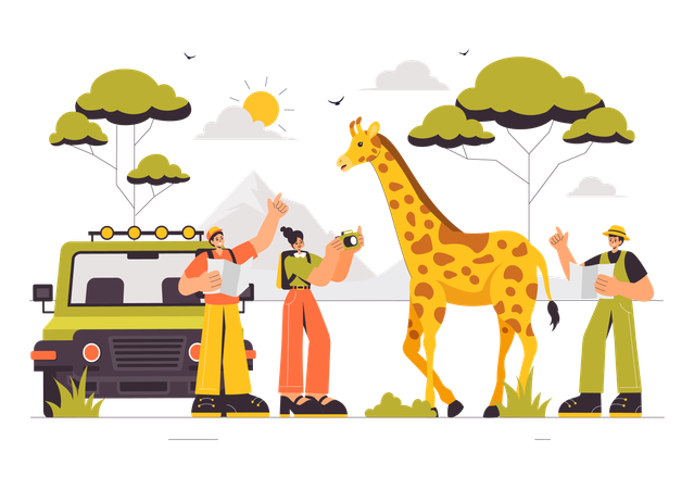 People enjoying wildlife safari  Illustration