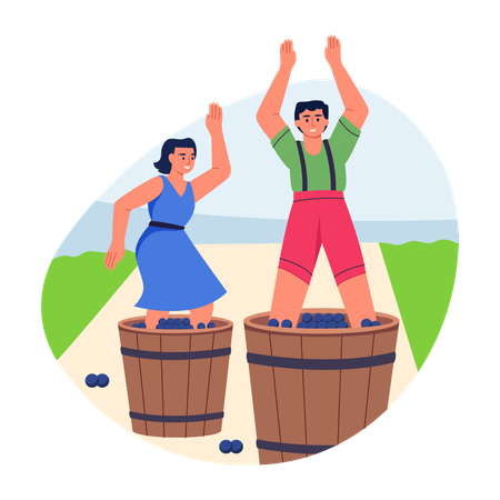 People enjoying wine harvesting  Illustration
