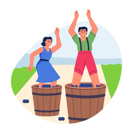 People enjoying wine harvesting  Illustration