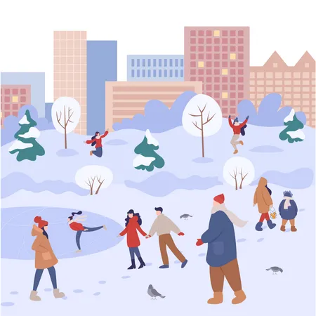 People enjoying winter season  Illustration