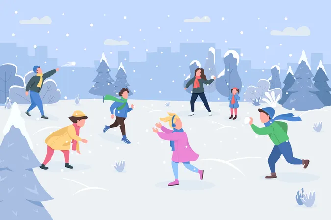 People enjoying winter vacation Illustration
