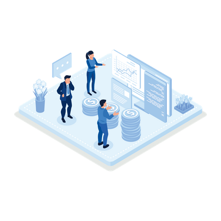 People examining financial graphs  Illustration