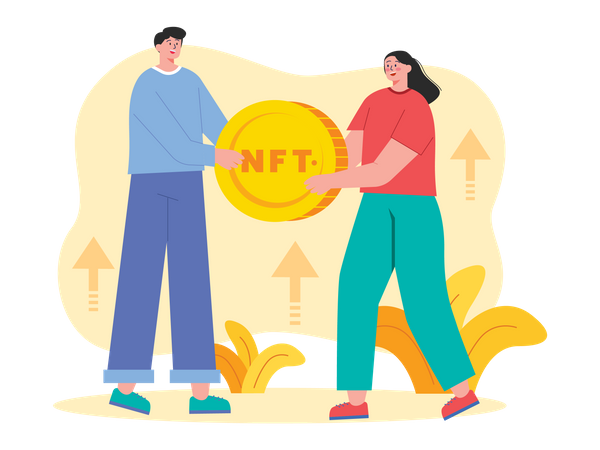 People exchange NFT coins  Illustration