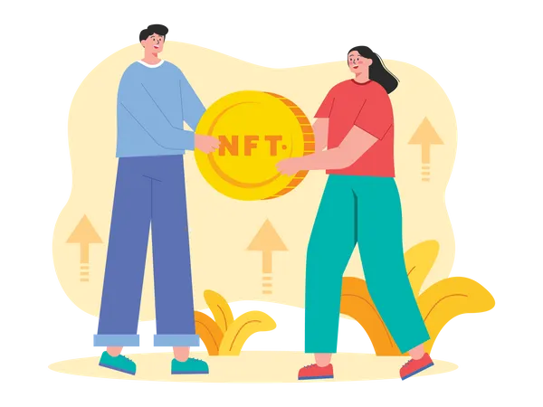 People exchange NFT coins  Illustration